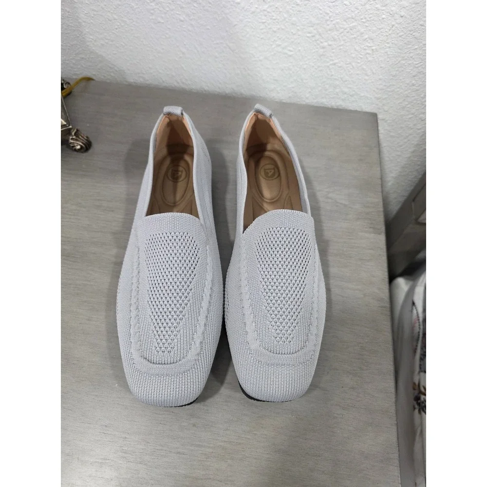 Women's Light Gray Knit Loafer Flats Comfortable Slip On Shoes Size 37 eur 6.5us